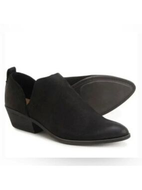 Frye Rowen Slip on Cut Out Ankle Boots Black Leather Nubuck